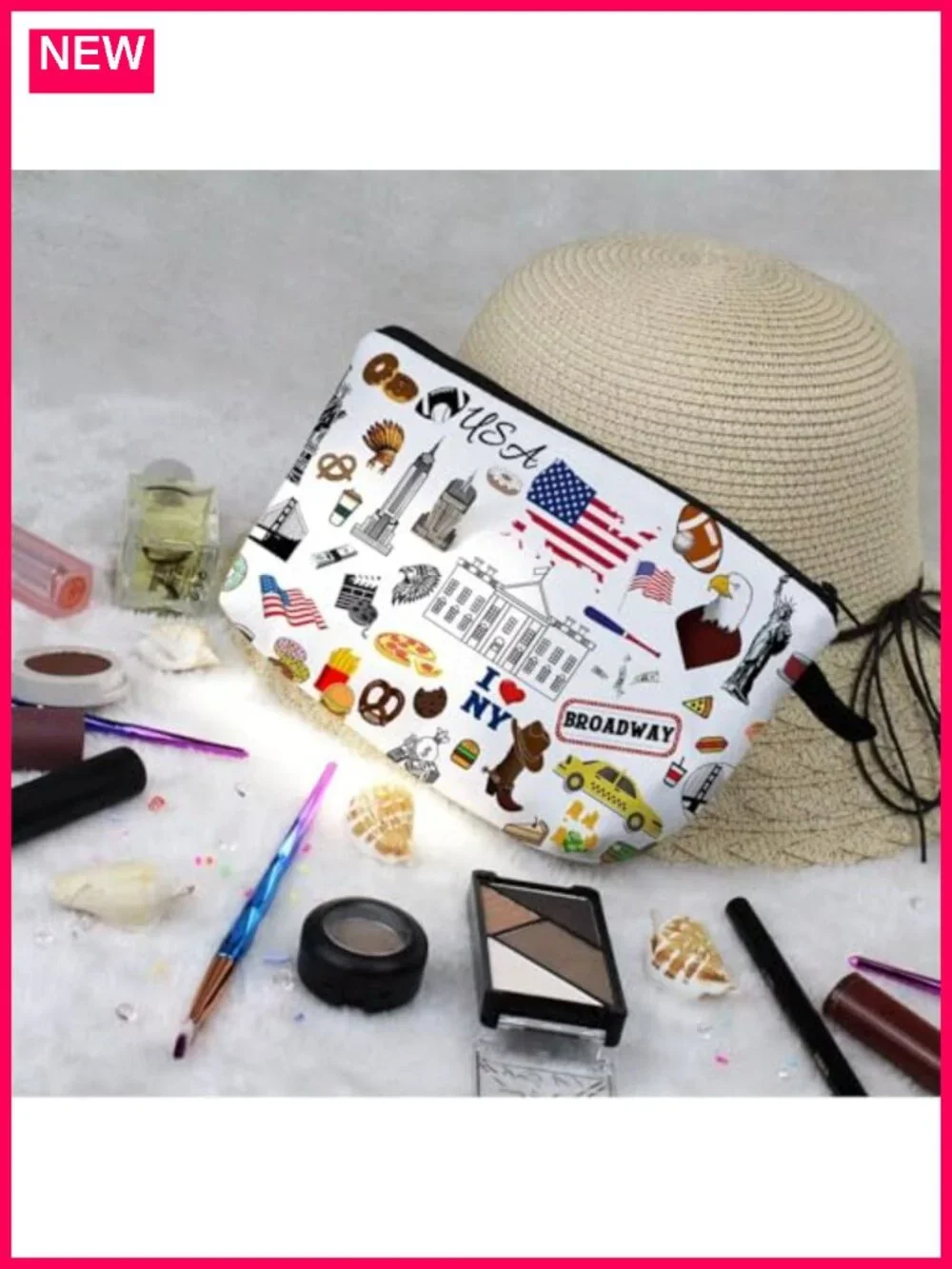 Polyester Travel Cosmetic Bag Small Makeup Pouch Zipper Case